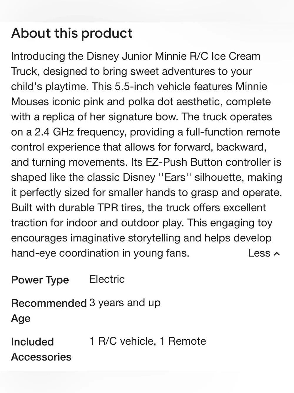Disney Junior Minnie Pink Ice Cream Truck Radio Control Toy